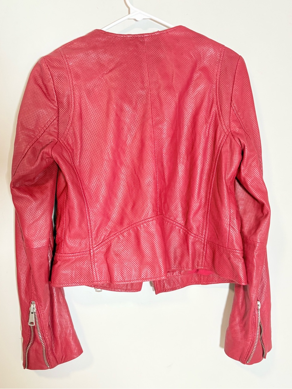 Bagatelle.NYC Perforated Leather Moto Jacket in Poppy Red— Size S - Picture 4 of 11